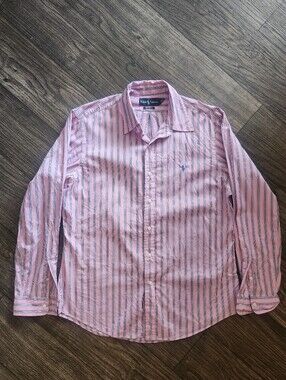 Ralph Lauren Rare Pink Blue Multi Stripe Button Down Shirt Men’s Size Large
